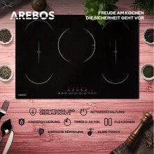 Arebos induction hob 9800 W 5 hobs with 2 flex zones 77 cm selfsufficie