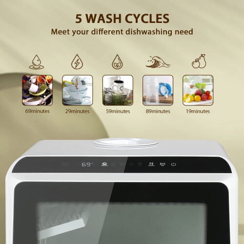 eklipt Table Top Dishwasher, Mini Countertop Dishwasher with 6 Program 1