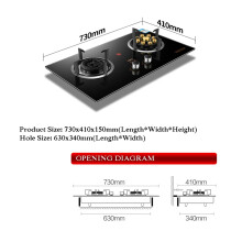 Gas Stove with 2 Burners Tempered Glass Panel 9cavity Timed High Flame for
