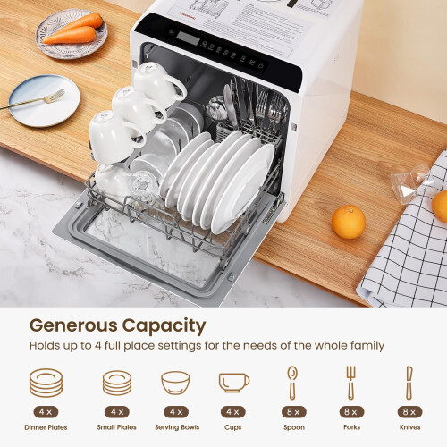 HAVA Table Top Dishwasher Mini Countertop Dishwasher with 6 Programmes and 1