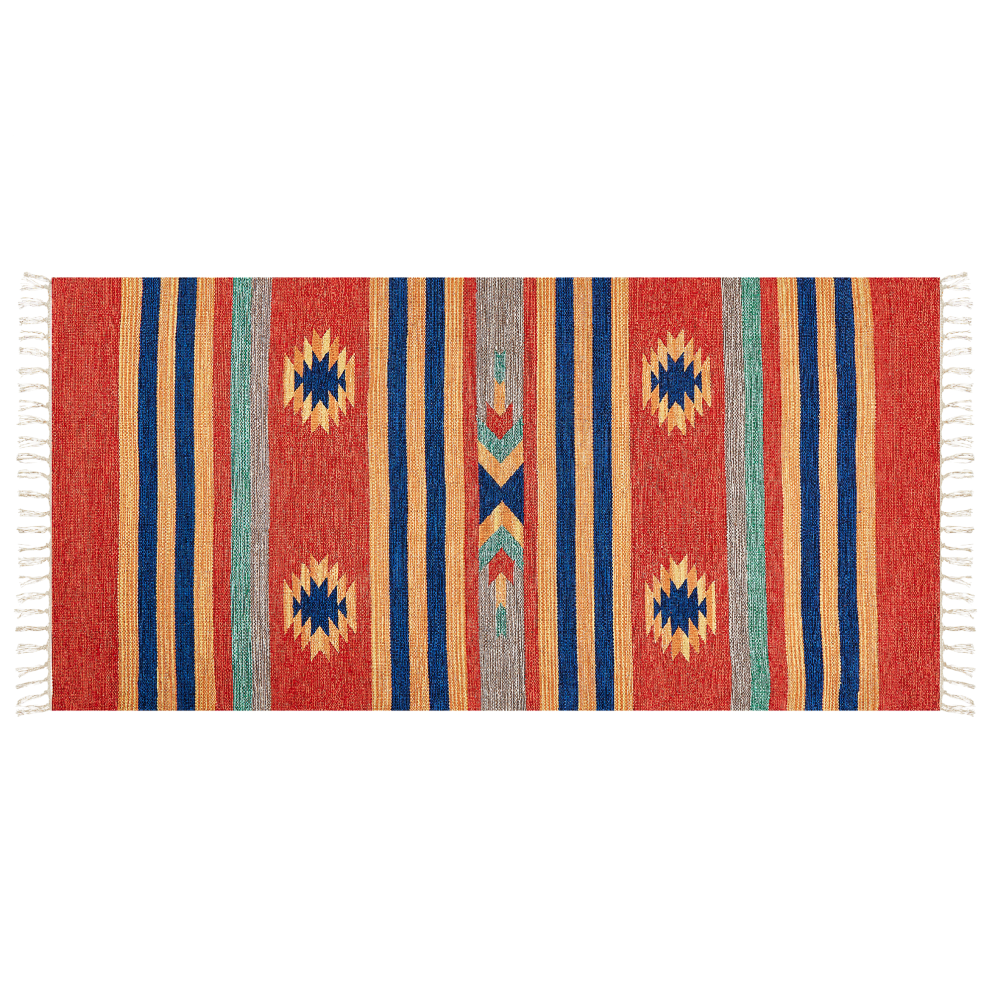 Beliani Rug Hatis Multicolour 80 X 150 Cm Cotton Kilim