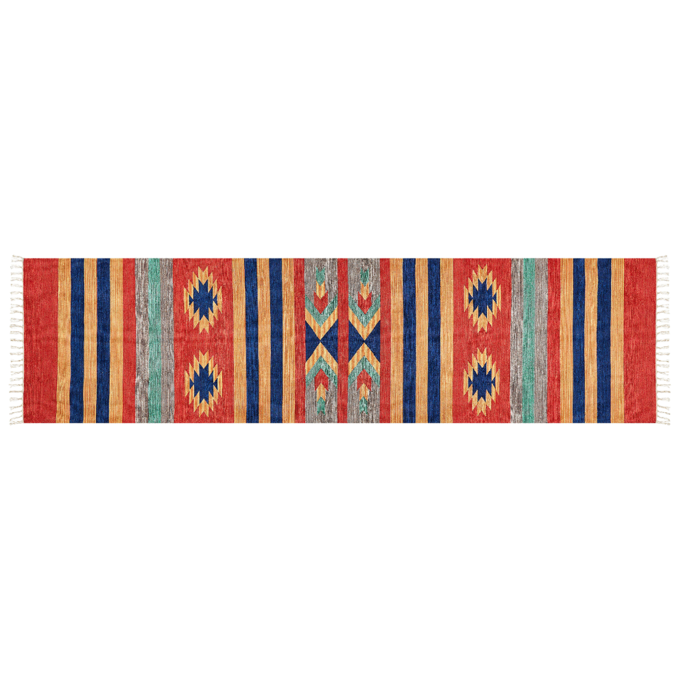 Beliani Rug Hatis Multicolour 80 X 300 Cm Cotton Kilim
