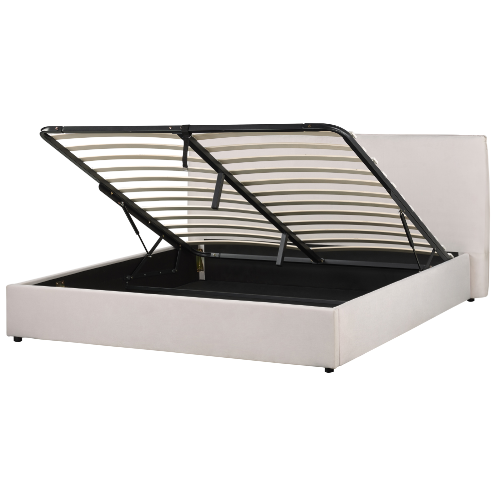 Beliani Ottoman Bed Velvet Lavaur 180 X 200 Cm (Eu Super King) Off- White