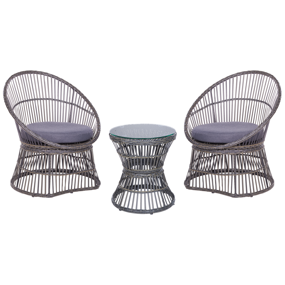 Beliani Bistro Set With Cushions Mesyna Pe Rattan Taupe