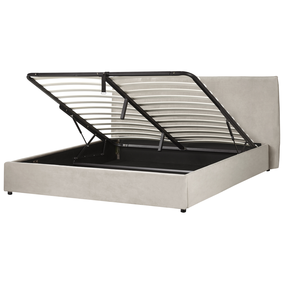 Beliani Ottoman Bed Velvet Lavaur 180 X 200 Cm (Eu Super King) Taupe Brown