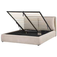 Ottoman Bed BAJONNA Velvet Beige 160 x 200 cm (EU King Size)