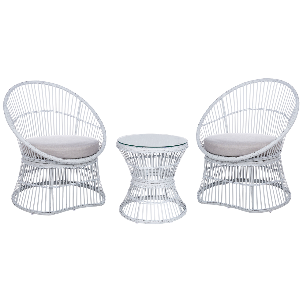 Beliani Bistro Set With Cushions Mesyna Pe Rattan White