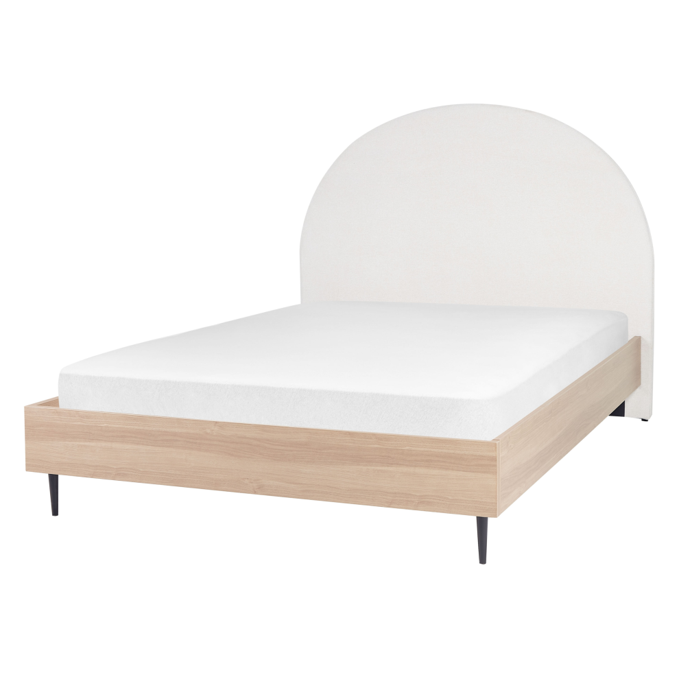 Beliani Bed Fabric Millay 140 X 200 Cm (Eu Double) Off- White