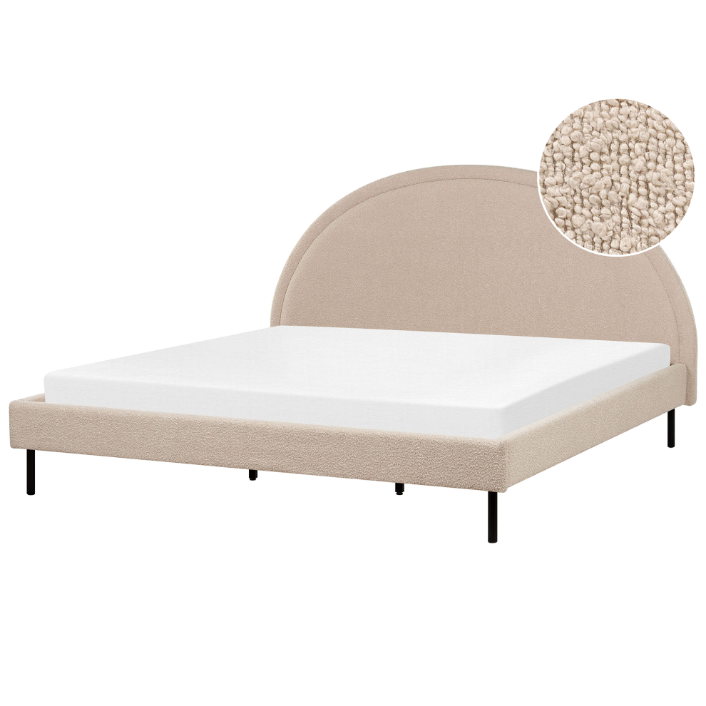 Beliani Bed Boucle Margut 180 X 200 Cm (Eu Super King) Beige Cream