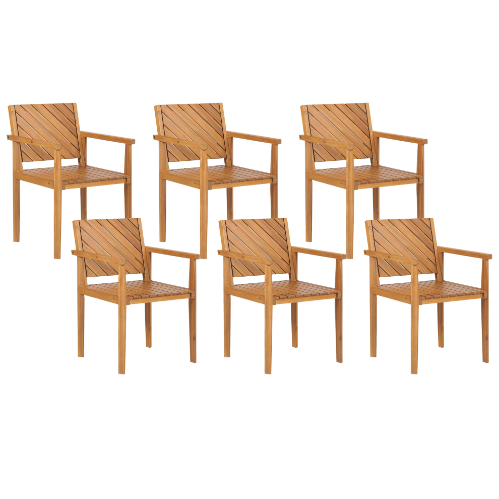 Beliani Set Of 6 Garden Chairs Baratti Acacia Wood Brown