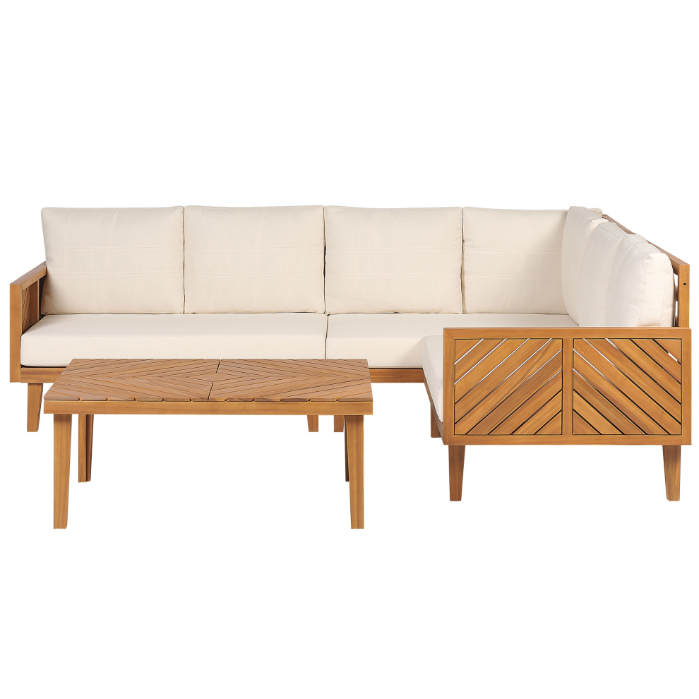 Beliani Garden Corner Sofa With Table 4 Seater Baratti Left Hand Brown Acacia Wood