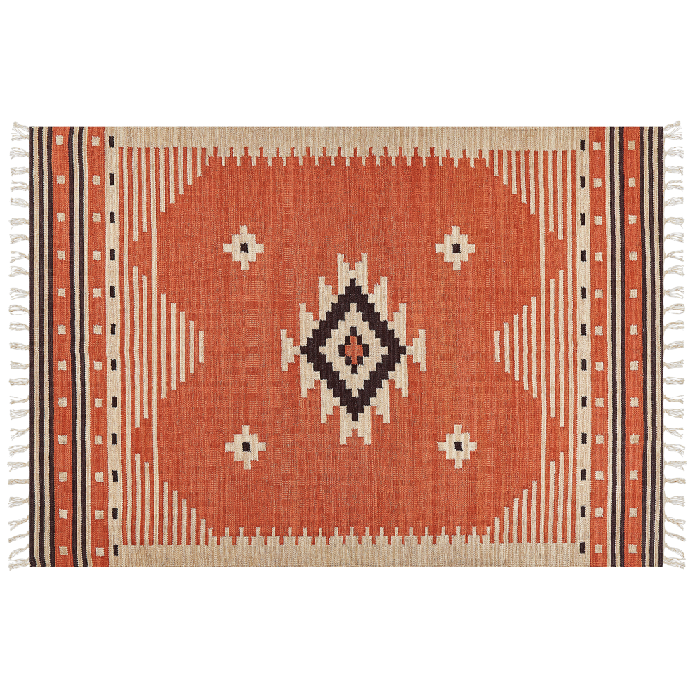 Beliani Rug Gavar Orange 160 X 230 Cm Cotton Kilim