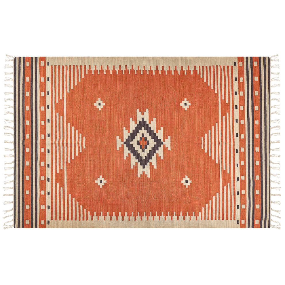 Beliani Rug Gavar Orange 200 X 300 Cm Cotton Kilim