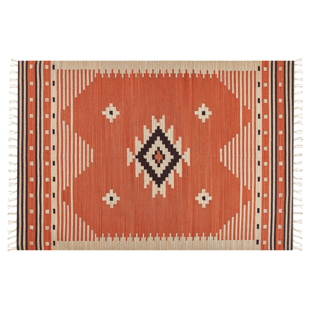 Beliani Rug Gavar Orange 140 X 200 Cm Cotton Kilim