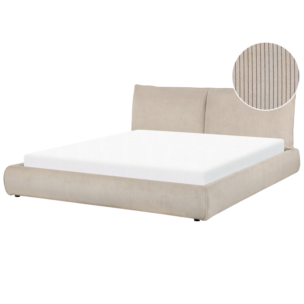 Beliani Waterbed Corduroy Vinay 180 X 200 Cm (Eu Super King) Taupe Brown