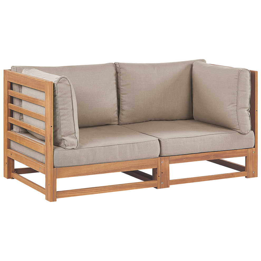 Beliani Garden Sofa 2 Seater Trani Modular Certified Acacia Wood Light Brown