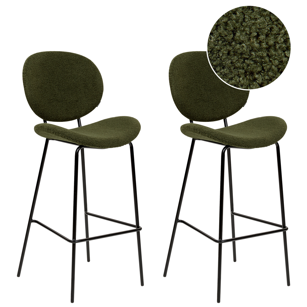 Beliani Set Of 2 Bar Chairs Luana Boucle Dark Green