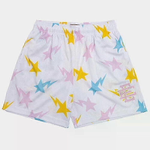 (White and yellow WJX, L) Eric Emanuel EE Basic Shorts - Men's Gym Workout Shorts