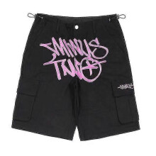 (M, Black - pink) Minus-Two Hip-Hop Tide Retro Men Pants Street Summer Casual Shorts Printing Tightly Shorts