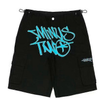 (S, Black - blue) Minus-Two Hip-Hop Tide Retro Men Pants Street Summer Casual Shorts Printing Tightly Shorts