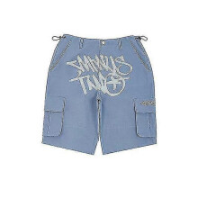 (L, Blue) Minus-Two Hip-Hop Tide Retro Men Pants Street Summer Casual Shorts Printing Tightly Shorts