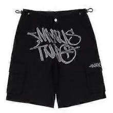(S, Black - gray) Minus-Two Hip-Hop Tide Retro Men Pants Street Summer Casual Shorts Printing Tightly Shorts