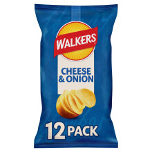 Walkers Cheese and Onion Vegetarian Multipack Crisps, Ideal for Lunch and Snacking 12x25 g