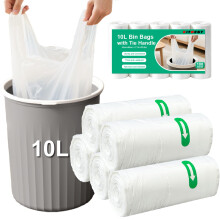 Bin Bags 10l w/ Tie Handle, 100 Plastic Pedal Trash Bin Can Liners