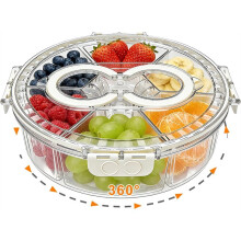 Rotating Divided Serving Tray with Lid & Handle, 6 Compartment Snack Box Container,for Kitchen, Party, Travel, Picnic