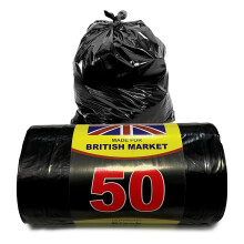 JeeJaan 1 Roll of 50 Black Bin Bags - 80l Capacity Bin Bags