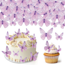 Hanqing 72 Pcs Edible Butterfly Cupcake Toppers, 3D Purple Glutinous Paper Butterflies Cupcake Decorations, Mixed Size Butterfly Cake Toppers Paper f