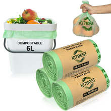 KITBEST 150 Compostable Food Waste Bags 6L Biodegradable Bin Liners with EN13432 Certification, Home Compost Kitchen Caddy Trash Waste Garbage Bags