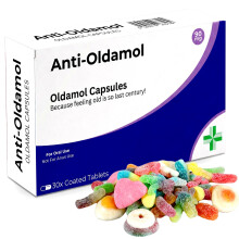Anti Oldamol - Funny Gifts for Men - Funny Joke Pill Box with 70g Fizzy Mix Sweets - Joke Prank Gift for Dad - Birthday and Retirement Gifts for Gran