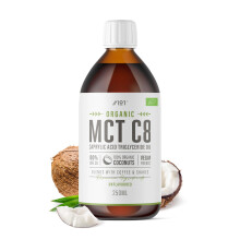 Organic C8 MCT Oil - 250ml (Glass) - 99%+ Cold Pressed C8 - Boosts Ketones 4X Versus Other MCTs – Sustainably Sourced by Alpha01