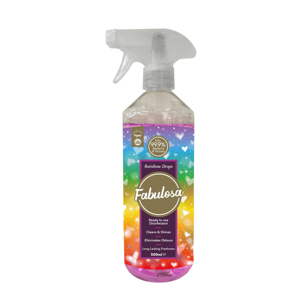 Fabulosa Antibacterial Disinfectant Spray, All Purpose Multi Surface Cleaner, 500Ml, Individual, Rainbow Drops