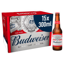 Budweiser Lager Beer Bottles, 15 x 300 ml