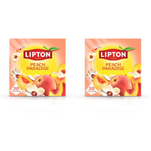 Lipton Peach Paradise Fruit Infusion Herbal Tea Bags - Peach & White Hibiscus, 20 Plant-Based Pyramid Bags, Caffeine-Free, Natural Flavours. (Pack of