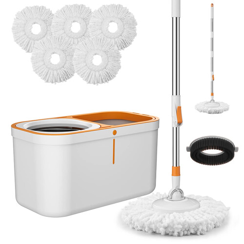 Spin Mop 61in Long Handle 5 Refills large Floor Mop and Bucket Set System