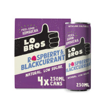 Lo Bros Kombucha - Raspberry & Blackcurrant - Sparkling Refreshing Drink with Natural Ingredients and Live Cultures, Supports Gut Health, Low Sugar,