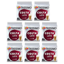 Tassimo Costa Latte Coffee Pods x8 (Pack of 8, Total 128 Discs, 64 Drinks)