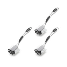 Addis Ultra Grip Jumbo Dish Brush – Extra-Large Head for Fast Everyday Washing Up – Non-Scratch Bristles – Silver – 3 Pack