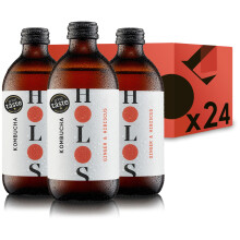 HOLOS Kombucha Drink Ginger & Hibiscus - Organic Kombucha Tea - Chilled, Unpasteurised Raw Kombucha - Vegan, All-Natural Ingredients - 24 x 330ml Kom