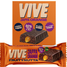 Vive Jammy Jaffa Orange Fruity Nutta Bars – Vegan Fruit & Nut Snack with Real Jam Filling – 80% Fruit & Nut, Belgian Chocolate Coated, High Fibre,