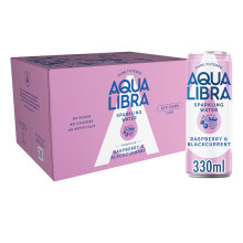 AQUA Libra Sparkling Sugar-Free Fruit Water, No Calories, Raspberry and Blackcurrant, 330 ml, Pack of 12
