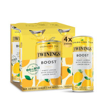 Twinings Boost - Lemon & Ginger Flavoured Sparkling Tea (4 x 250ml cans) - Non-Alcoholic, Low Calorie Soft Drink, No Added Sugar