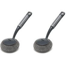 Addis ComfiGrip Long Handled Washing Up Scourer Scrub Brush, Metallic Graphite, 26 x 10 x 12 cm,517706 (Pack of 2)