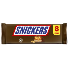 Snickers Chocolate Bars 8 Pack Chocolate Multipack, Milk Chocolate with Roasted Peanuts, Caramel & Nougat, Satisfying Hunger Snack, On-the-Go Energy