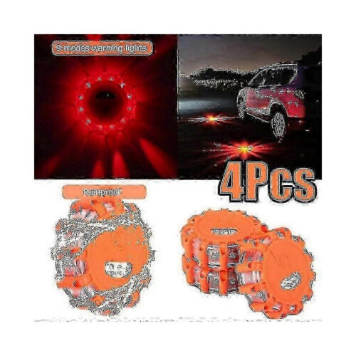 4-Pack Roadside Emergency LED Flashing Warning Flare Light Kit with Beacon Discs 1
