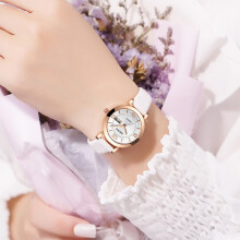 (Belt white surface) Premium Women Imitation Automatic Quartz Watch Luminous Waterproof Dual Calendar Wristwatch