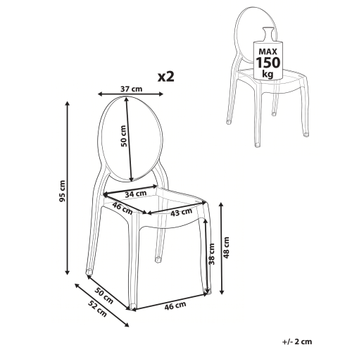 Beliani Set of 2 Dining Chairs RULISON Transparent 2